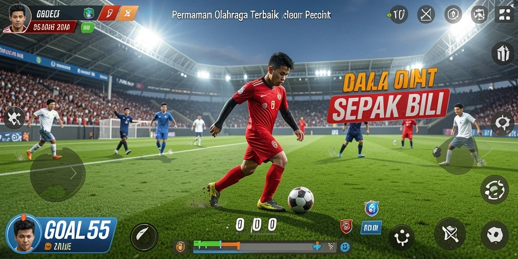 Tampilan gameplay GOAL55 yang menarik saat bertanding di lapangan sepak bola.