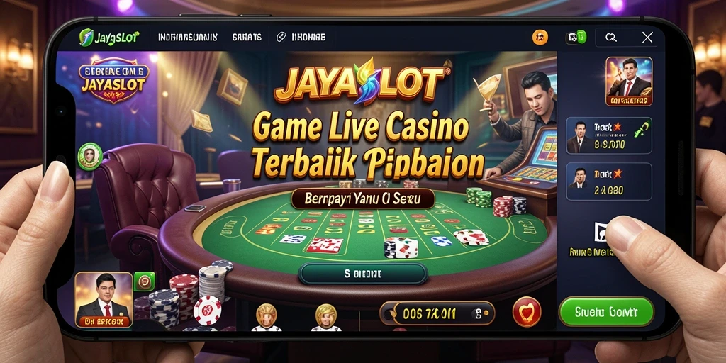 Screenshot gameplay JAYASLOT yang menampilkan dealer langsung dan pemain aktif di meja kasino.