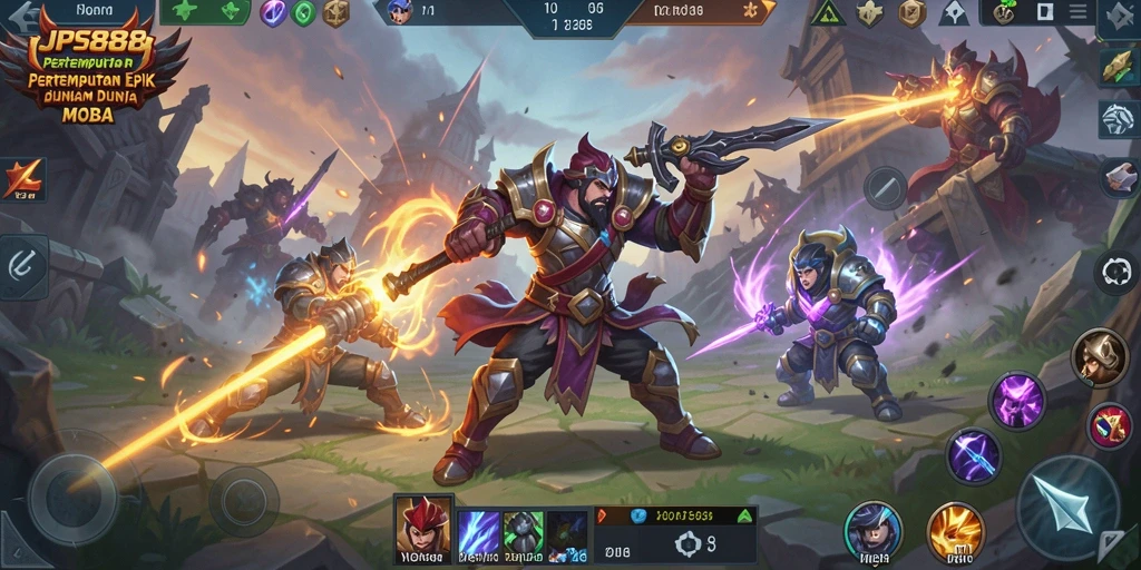 Screenshot gameplay JPS888 yang menampilkan pertempuran MOBA seru.