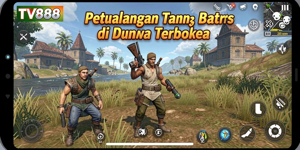 Screenshot gameplay TV888 yang menampilkan eksplorasi dunia terbuka.