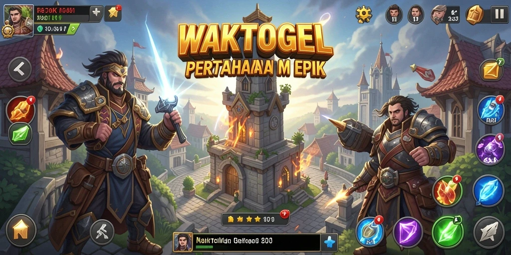 Screenshot gameplay WAKTOGEL menampilkan strategi pertahanan menara yang seru.