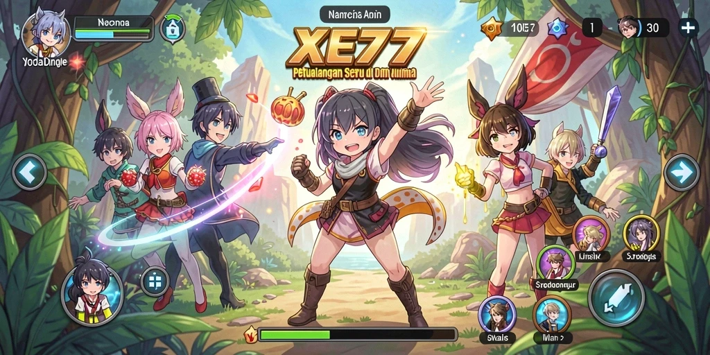 Gameplay XE77 yang penuh aksi dan karakter anime yang ikonik.